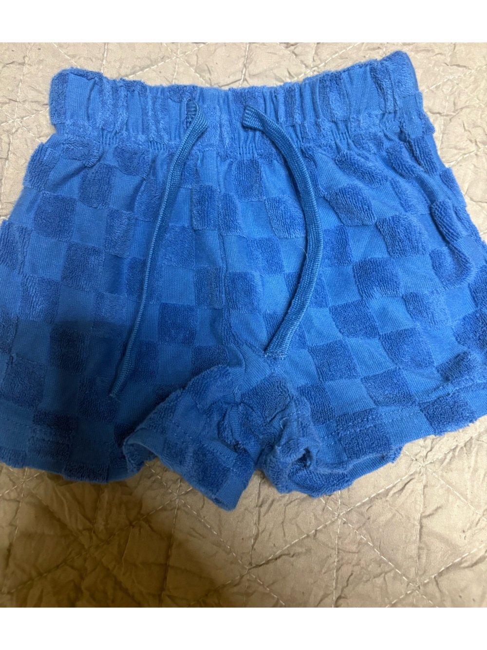 Blue Terry Cloth Drawstring Shorts
